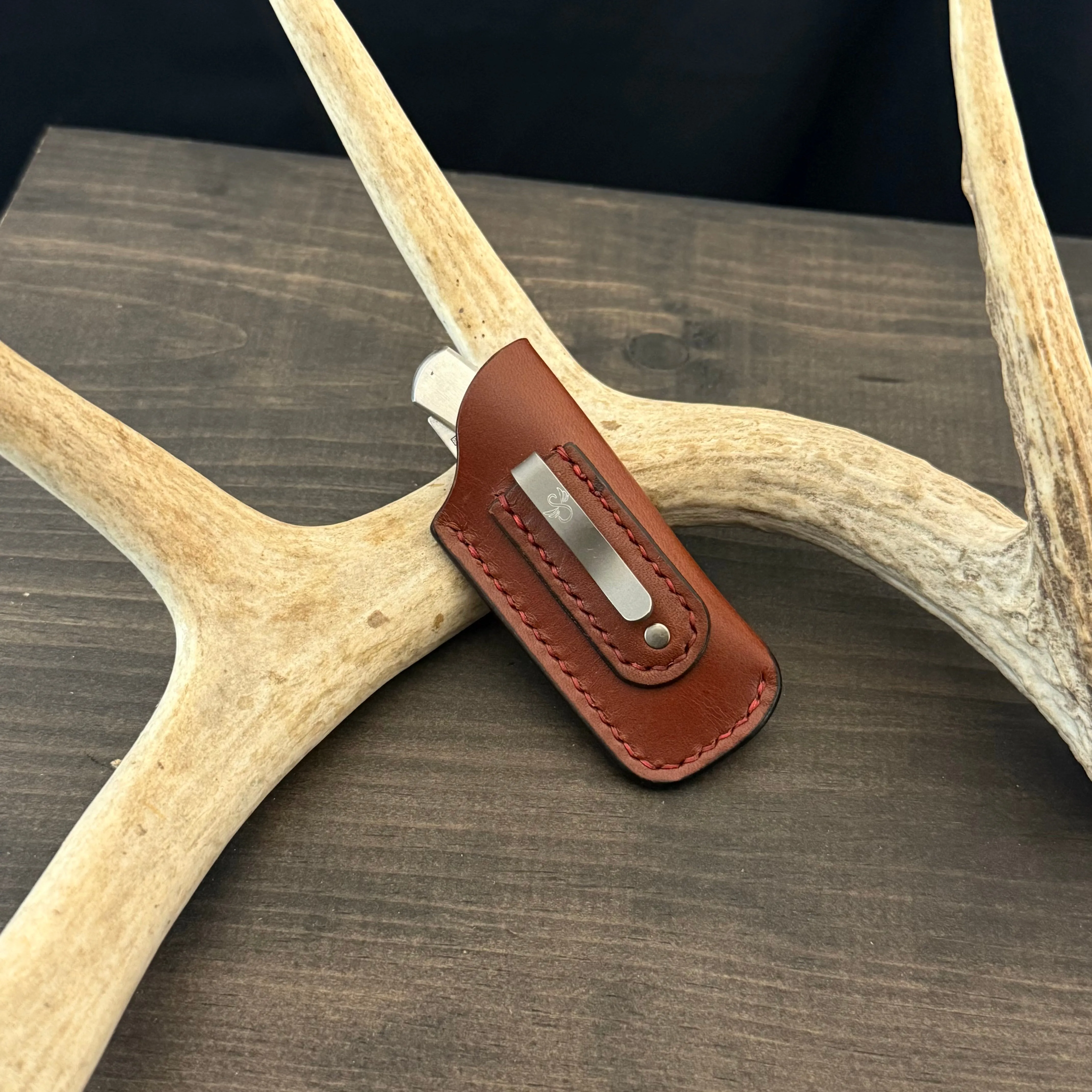 SBL Pocket Sheath. Micro. Medium Brown. Red Stitch. #125