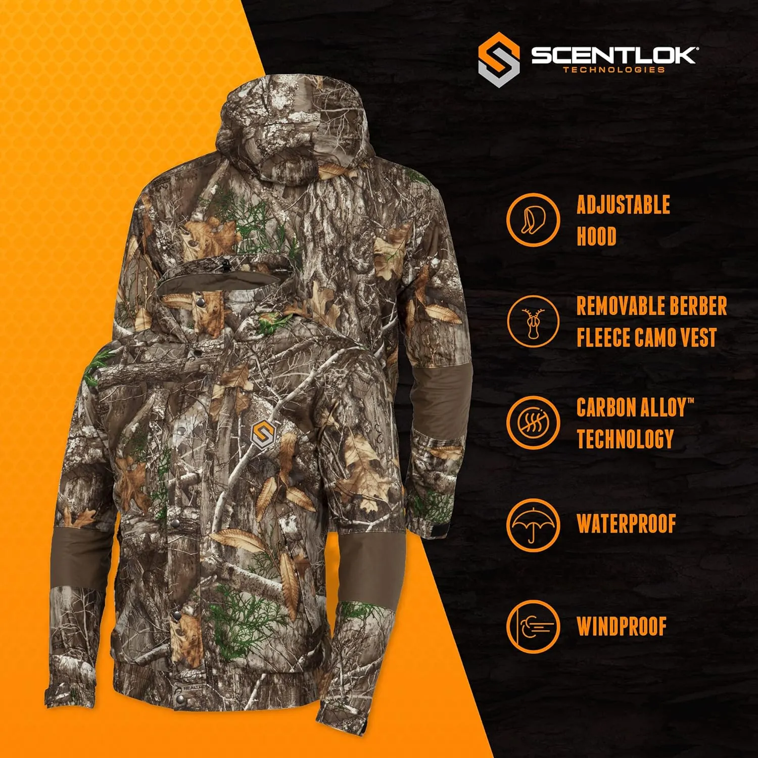 ScentLok Morphic V2 3-in-1 Waterproof and Windproof Camo Hunting Jacket With Removable Vest