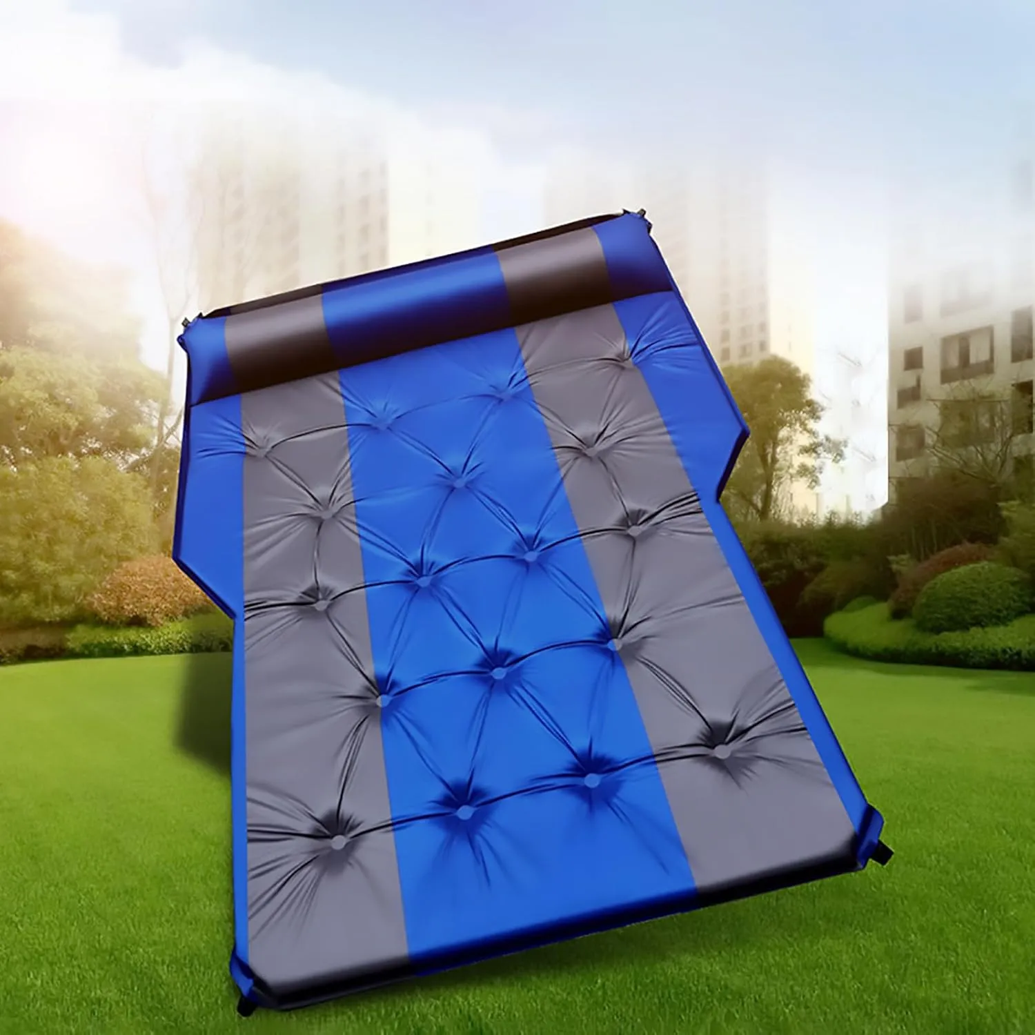 Self-Inflating Car Air Mattress, Portable SUV Automatic Air Bed, Outdoor Travel Camping Sleeping Mat Air Mattress with Pillow,Car Bed, Car Sleeping Pad, Blue