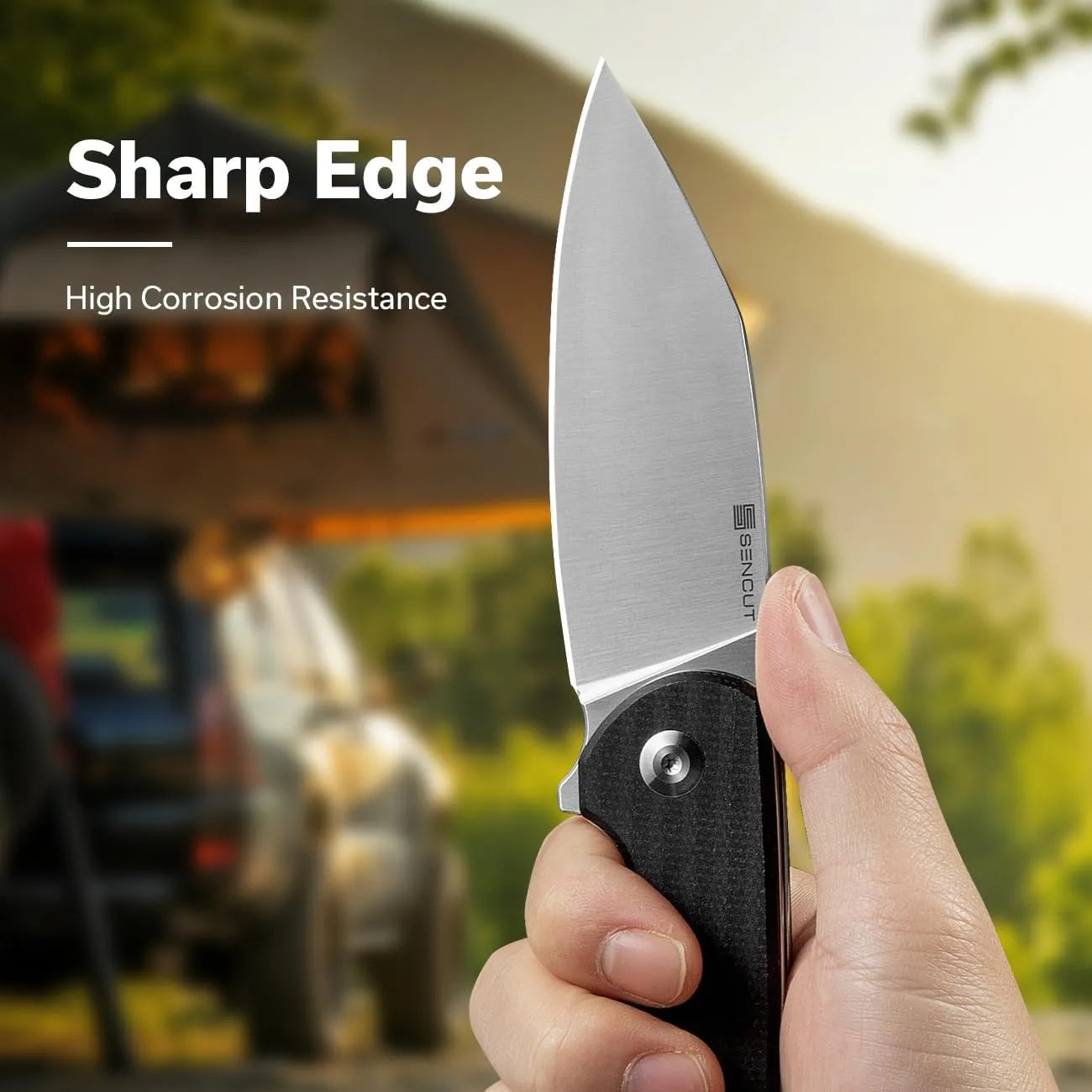 SENCUT Omniform Folding Pocket Knife for Men, Camping Knife with Micarta Handle and 3.65" 9Cr18MoV Blade, Large EDC Knife for Outdoor S23064-2(Black)