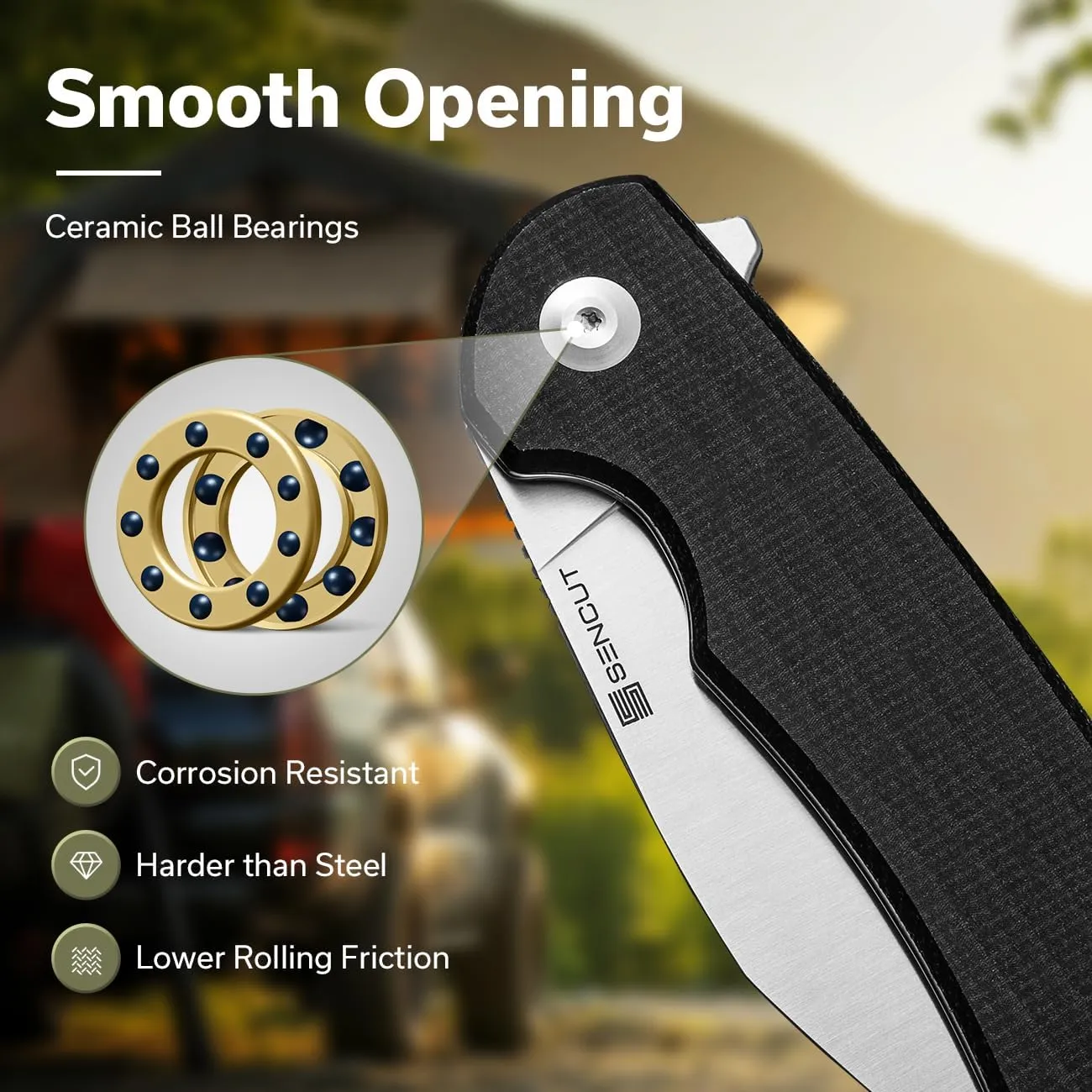 SENCUT Omniform Folding Pocket Knife for Men, Camping Knife with Micarta Handle and 3.65" 9Cr18MoV Blade, Large EDC Knife for Outdoor S23064-2(Black)