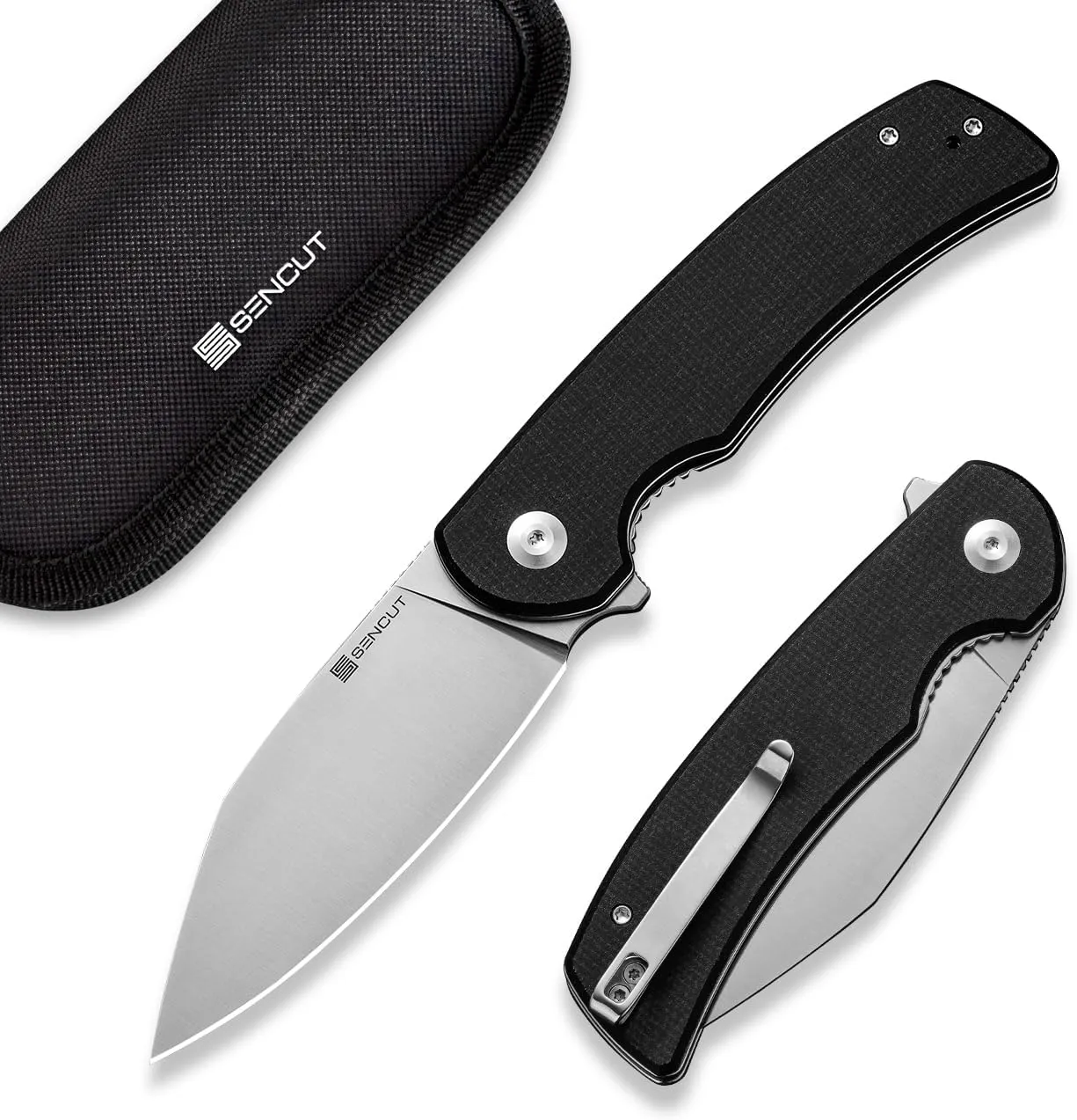 SENCUT Omniform Folding Pocket Knife for Men, Camping Knife with Micarta Handle and 3.65" 9Cr18MoV Blade, Large EDC Knife for Outdoor S23064-2(Black)