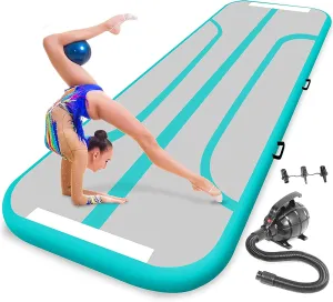 SereneLife Gymnastics Inflatable Air Tumbling Floor Mat Floating Water Mat 13FT, 4in Thickness for Outdoor/Home Indoor Use Tumbling, Training, Cheerleading, Yoga, Water with Electric Air Pump