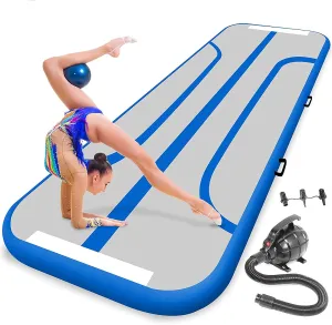 SereneLife Gymnastics Inflatable Air Tumbling Floor Mat Floating Water Mat 13FT, 4in Thickness for Outdoor/Home Indoor Use Tumbling, Training, Cheerleading, Yoga, Water with Electric Air Pump
