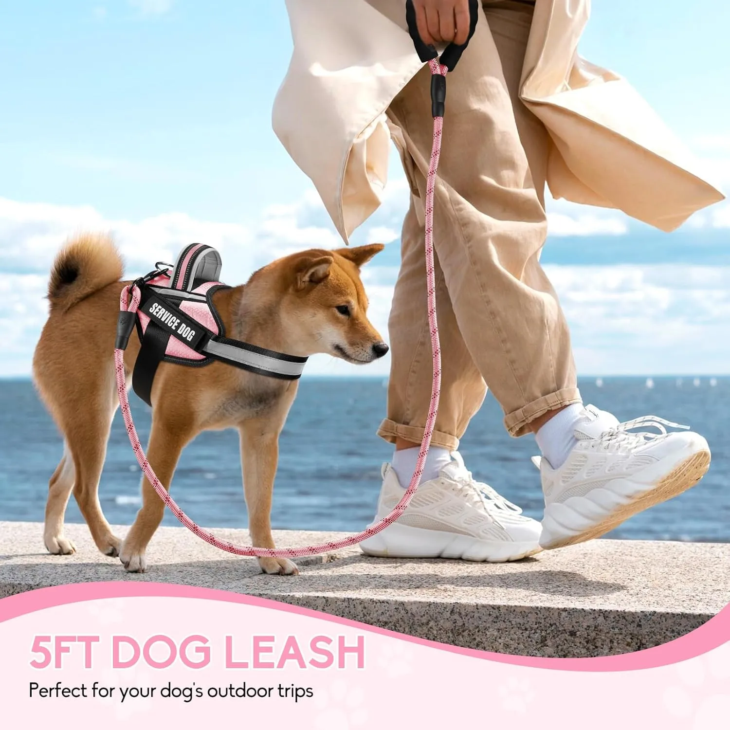 Service Dog Vest Harness and Leash Set, Animire in Training Dog Harness with 10 Dog Patches, Reflective Dog Leash with Soft Padded Handle for Small, Medium, Large, and Extra-Large Dogs(Pink,S)