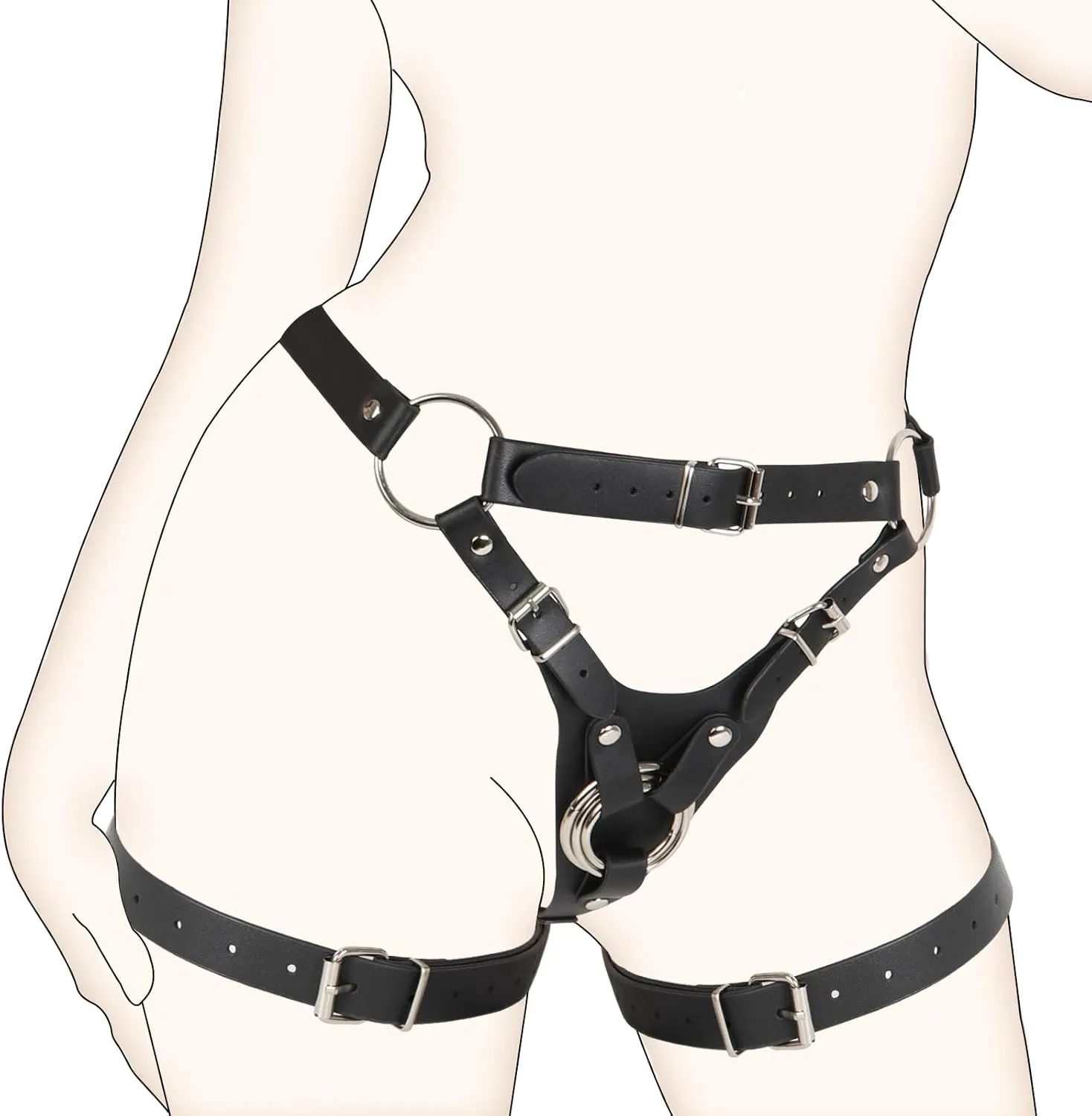 Sex Strap On Harness for Women Pegging Dildo, Adult Sex Toy with Detachable 3 Size Metal O-Rings Thigh Cuffs, Wearable Adjustable Bondage Gear for Couple Lesbian Gay Vaginal Anal Play (Black)