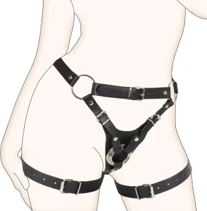 Sex Strap On Harness for Women Pegging Dildo, Adult Sex Toy with Detachable 3 Size Metal O-Rings Thigh Cuffs, Wearable Adjustable Bondage Gear for Couple Lesbian Gay Vaginal Anal Play (Black)