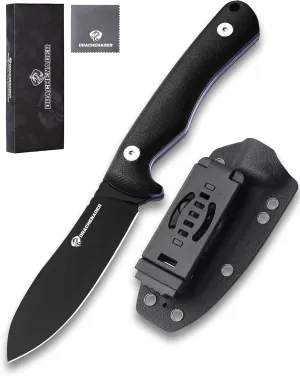 SHADOW 8.11" Fixed Blade Hunting Knife, D2 Steel Blade Survival Knife with Kydex Sheath Horizontal Carry for Men, Outdoor, Skinning and Camping (Black)
