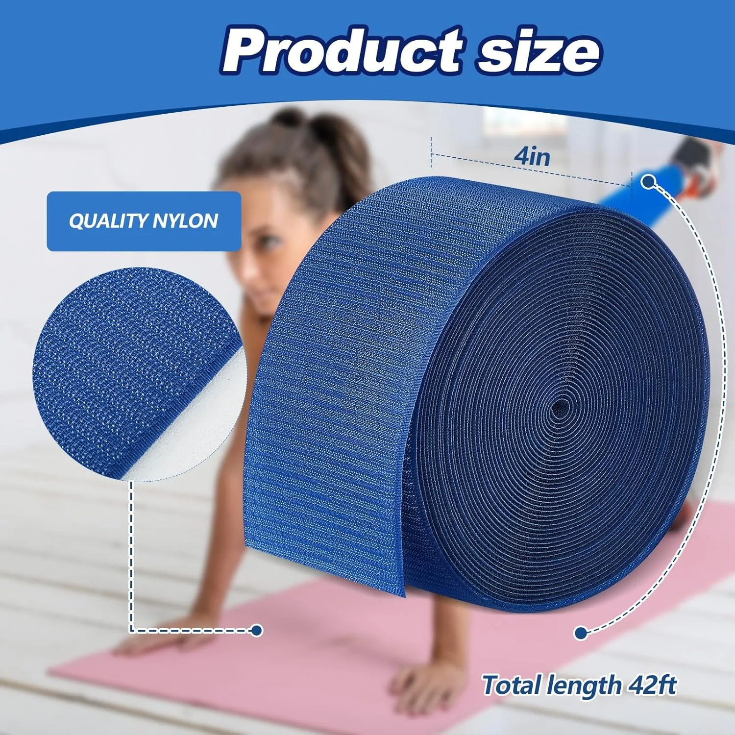 Shappy 42 ft Gymnastics Mat Hook Fastener Gymnastics Mats for Tumbling 4" Wide Carpet Repair Nylon Hook for Carpet Bonded Foam Seams for Cheer Gym Floors
