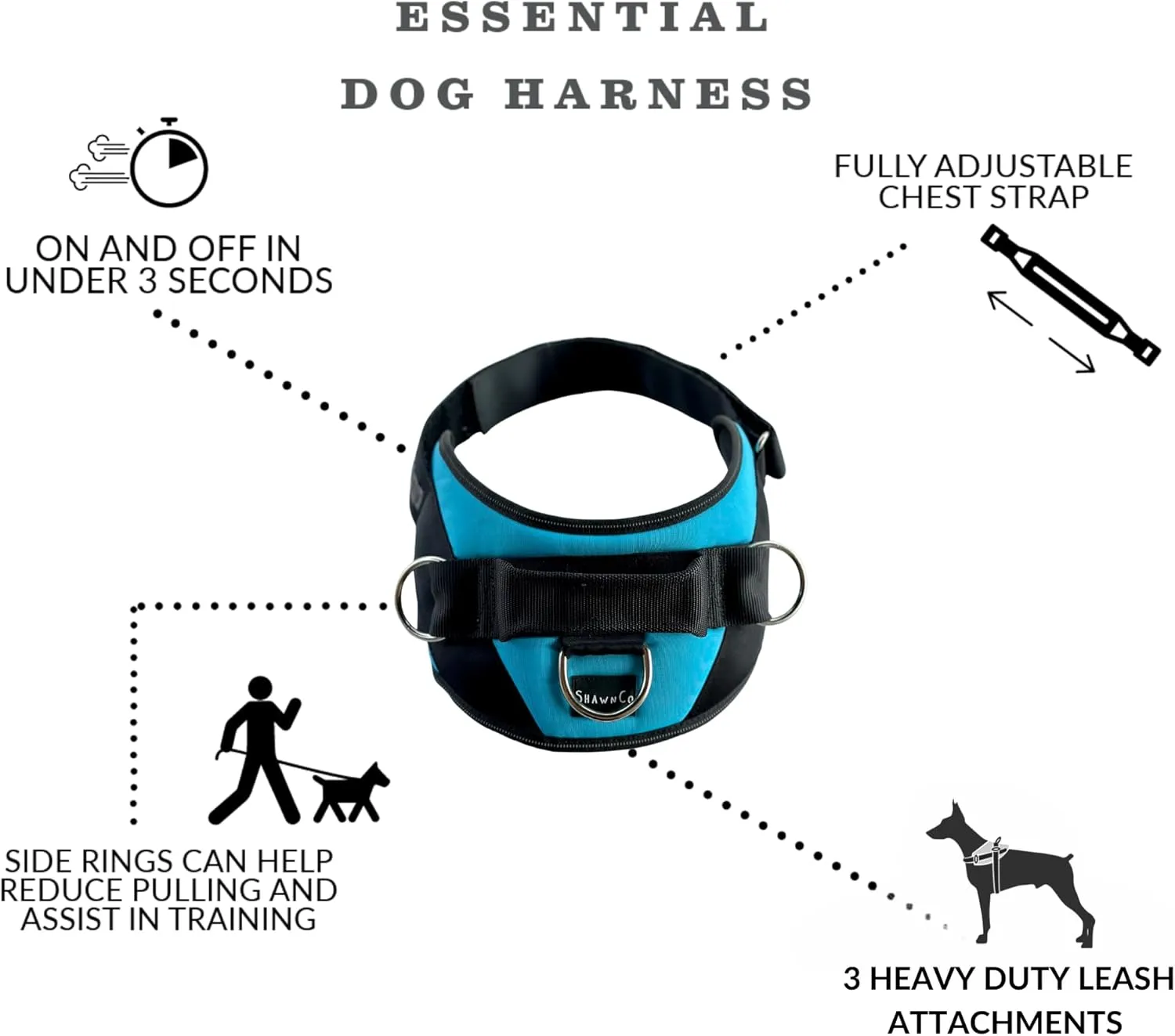ShawnCo Essential Dog Harness, No-Pull Pet Vest with 3 Leash Clips, No Choke, Reflective, Adjustable and Padded, for Easy Walking and Training for Small, Medium and Large Dogs (Driftwood, XS)