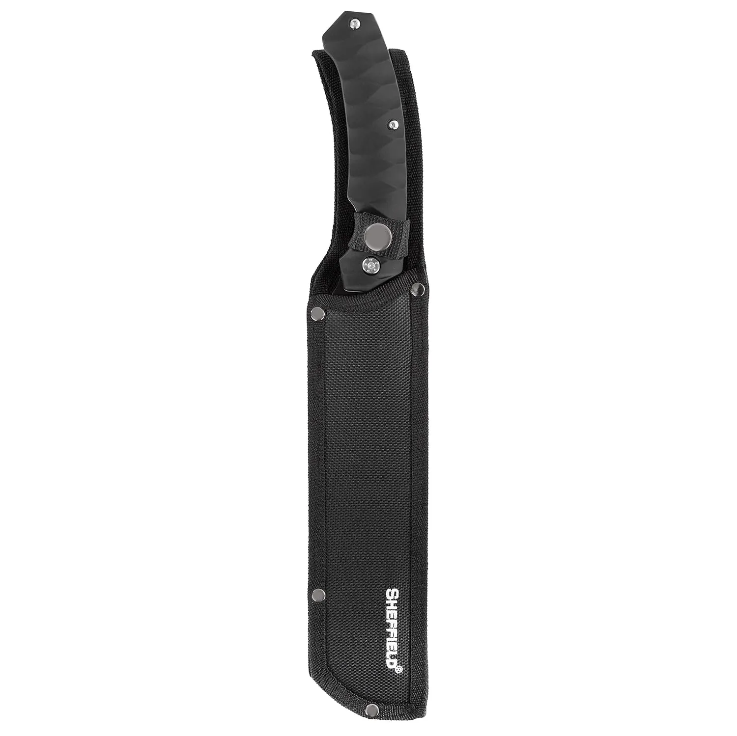 Sheffield 12141 Fletcher 9 Inch Tanto Tactical Blade Machete for Camping, Surivalists, Self-Defense, Hunting, and Gardening, Partially Serrated Fixed Blade Knife with Gut Hook, Black