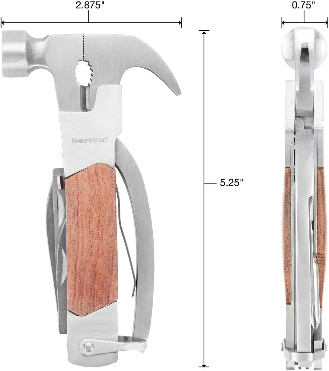 Sheffield 12913 Premium 14-in-1 Hammer Multi Tool, Multipurpose Tool for the Home, Camping Equipment, and Work, Hammer, Pliers, Survival Knife, & More