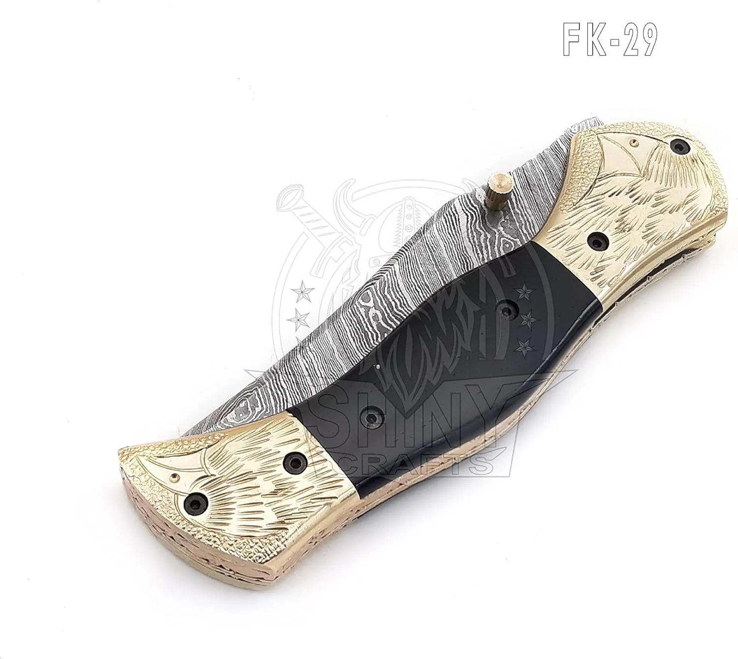 SHINY CRAFTS -Damascus Pocket Knife Knives For Men Tactical Knife OTF Knife- Handmade Folding & Pocket Knives Everyday Carry - PlainEdge - Leather Sheath (FK 08) (FK 29)