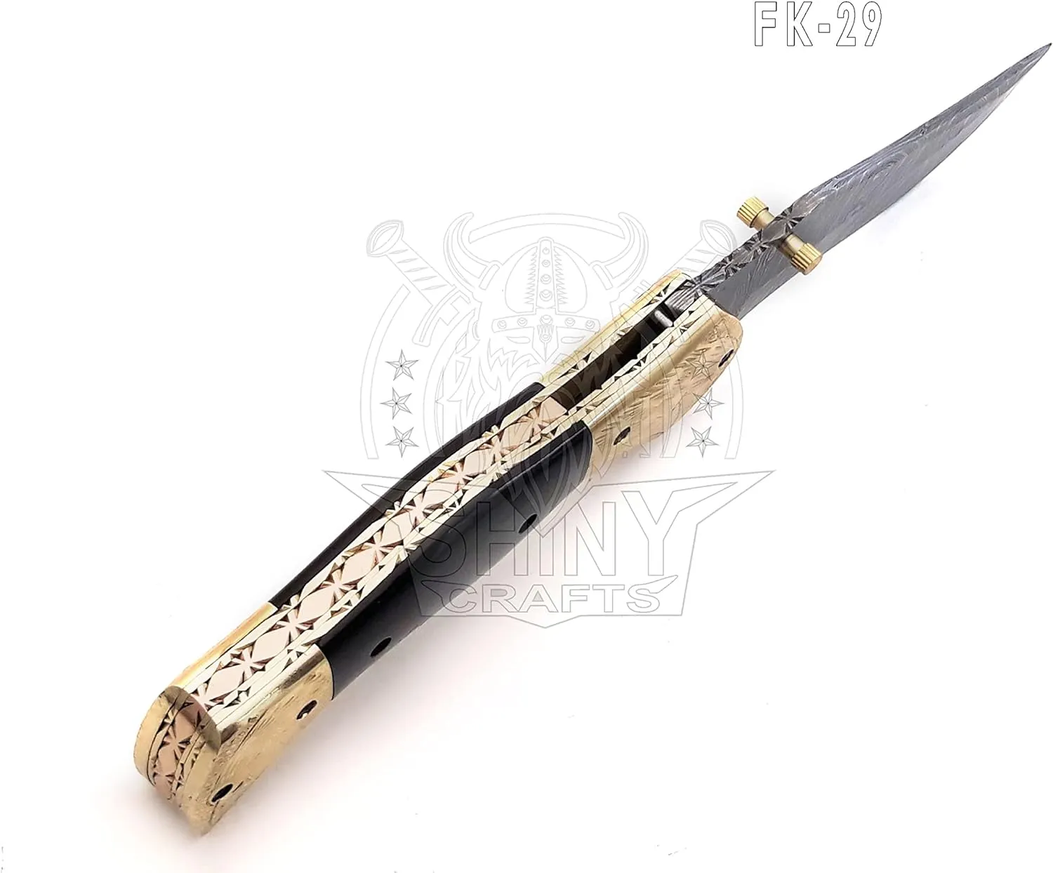 SHINY CRAFTS -Damascus Pocket Knife Knives For Men Tactical Knife OTF Knife- Handmade Folding & Pocket Knives Everyday Carry - PlainEdge - Leather Sheath (FK 08) (FK 29)