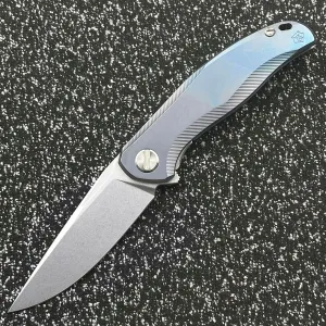 Shirogorov Star Ceramic Bearing Titanium Handle Folding Knife Outdoor Camping Wilderness Survival Pocket EDC Tool Knife (Blue)