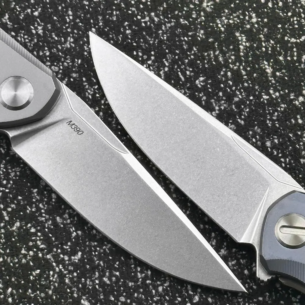 Shirogorov Star Ceramic Bearing Titanium Handle Folding Knife Outdoor Camping Wilderness Survival Pocket EDC Tool Knife (Blue)