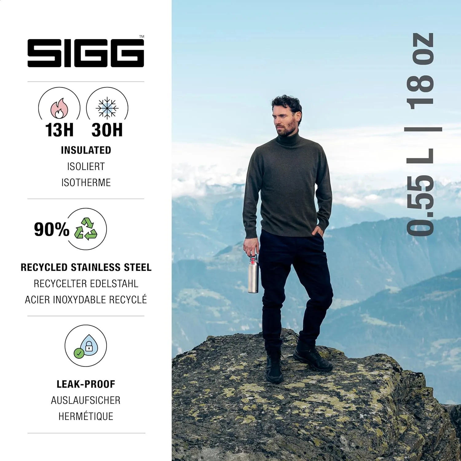 SIGG - Insulated Flask - Thermo Hot & Cold ONE Light - Fruit Filter- BPA-Free - Stainless Steel - 19 Oz