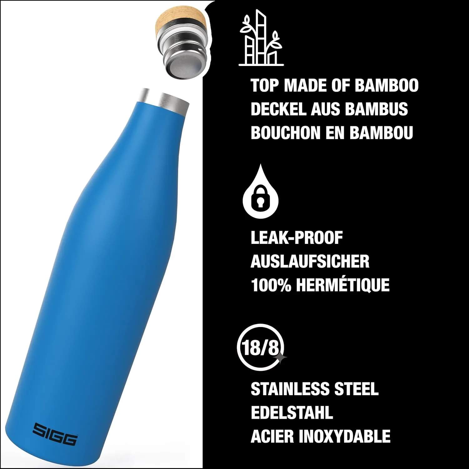 SIGG - Insulated Water Bottle - Meridian Electric Blue - Leakproof & Extra-Slim - BPA Free - Plastic Free - 18/8 Stainless Steel - Double Walled - Bamboo Screw Top - Blue - 24 Oz