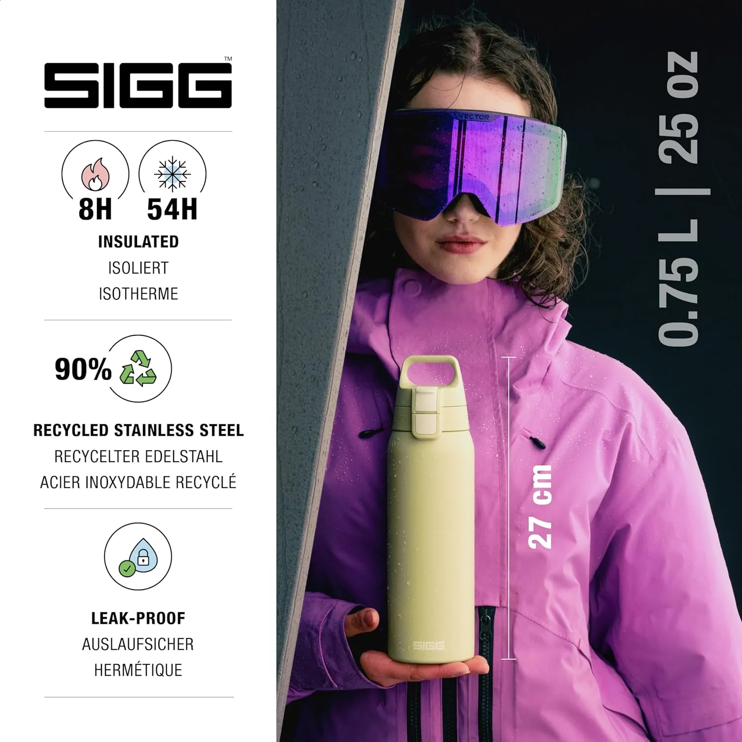 SIGG - Shield Therm- Stainless Steel Insulated Water Bottle - Carbonated Drinks, Leakproof, BPA Free, Recycled, 25, 34Oz