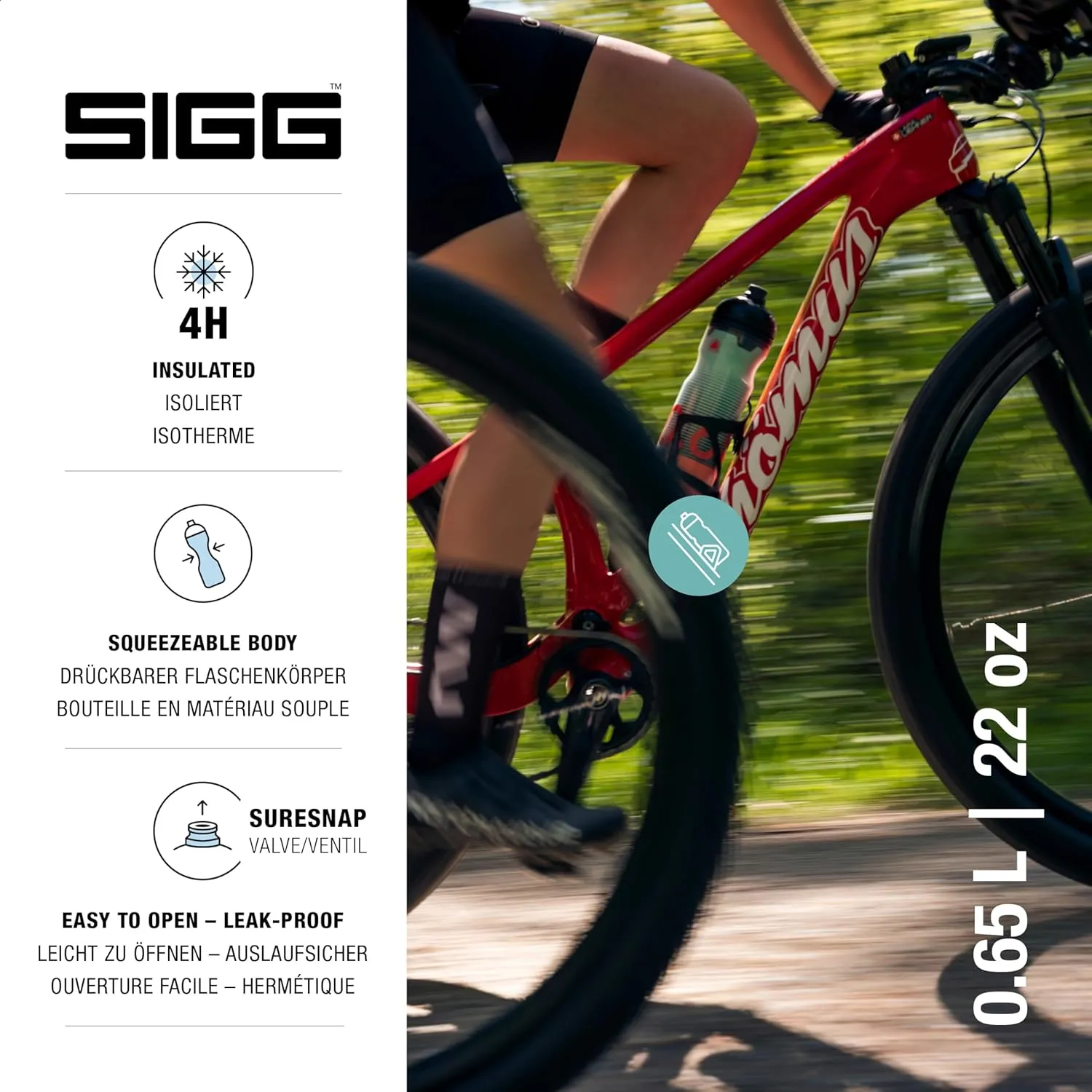 SIGG - Soft Bike Water Bottle - Pulsar Therm Frost - Insulated - Squeezable - Dishwasher Safe - Lightweight - Leakproof - BPA Free - Sports Bottle with SureSnap® Valve - Pink - Aqua - 22 Oz