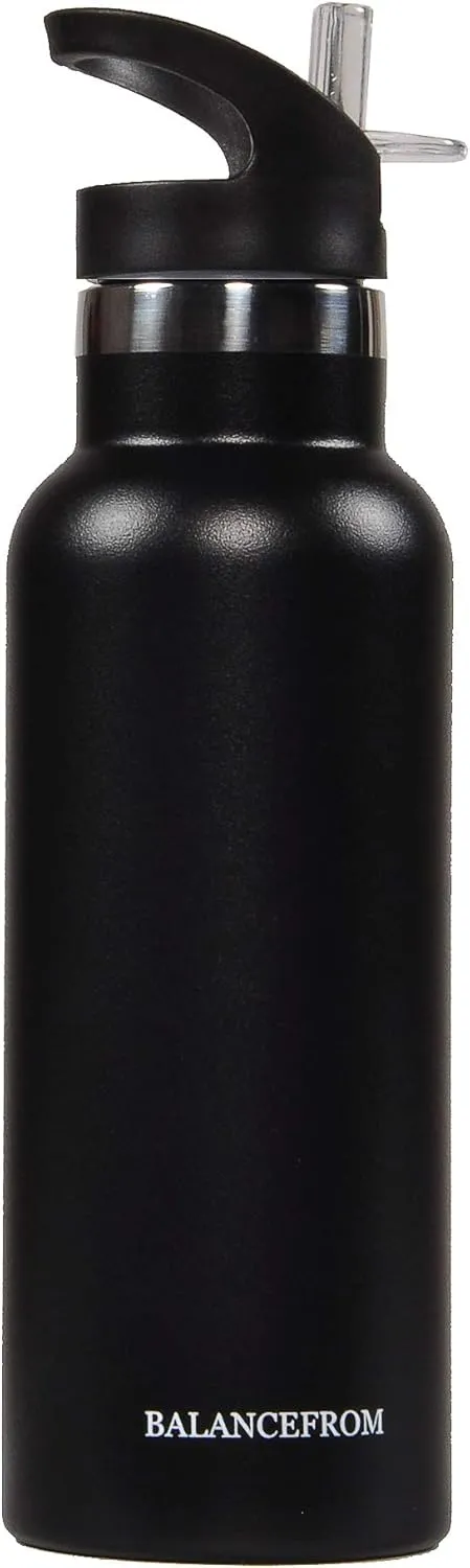 Signature Fitness Double-Wall Vacuum Insulated Stainless Steel Water Bottle, 3 Caps Included, Multiple Colors and Sizes