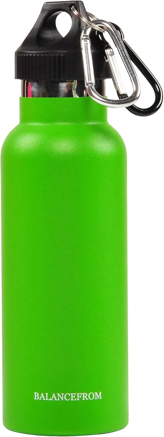 Signature Fitness Double-Wall Vacuum Insulated Stainless Steel Water Bottle, 3 Caps Included, Multiple Colors and Sizes