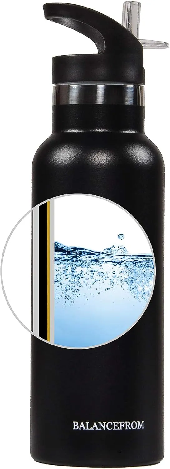 Signature Fitness Double-Wall Vacuum Insulated Stainless Steel Water Bottle, 3 Caps Included, Multiple Colors and Sizes
