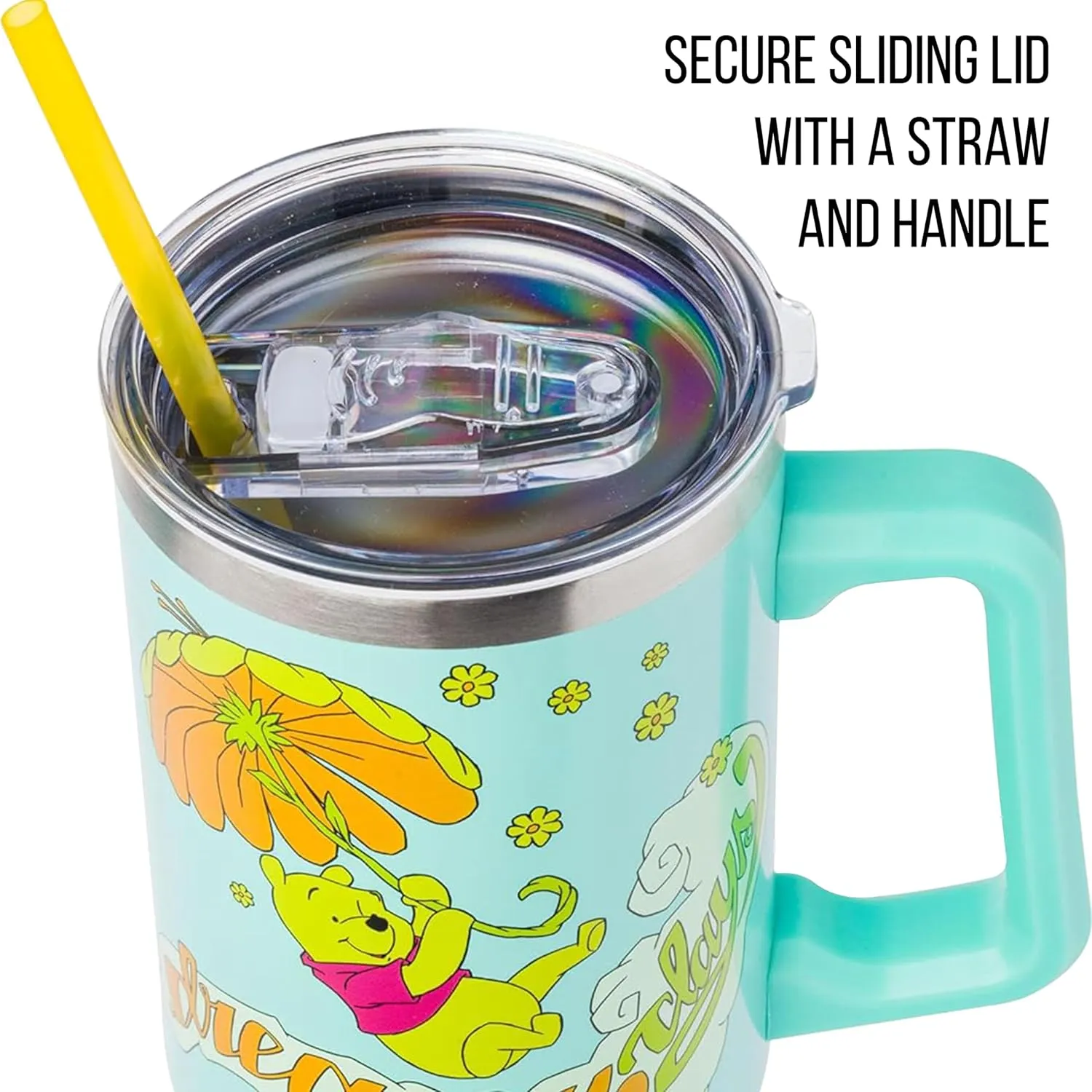 Silver Buffalo Disney Winnie the Pooh “Dreamy Days” Retro Art Stainless Steel Tumbler with Handle and Straw, Fits in Standard Cup Holder, 40 Ounces