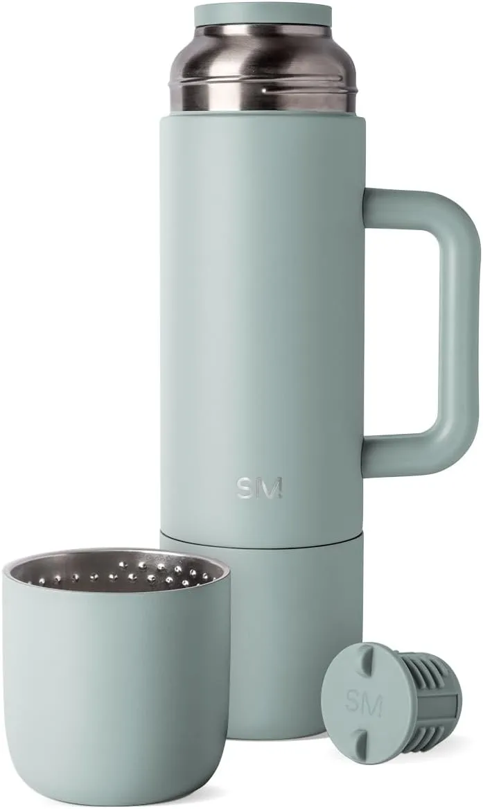 Simple Modern 36oz Insulated Hot Beverage Bottle with 2 Mugs | Travel Coffee Thermos for Hot Drinks | Twist and Pour Top | Commute, Travel, and Picnic Friendly | Roam Collection | Sea Glass Sage