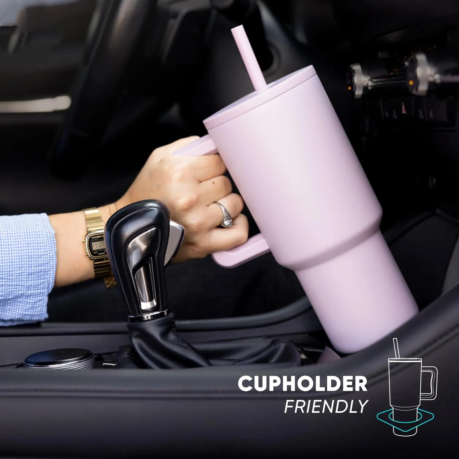Simple Modern 40 oz Trek Tumbler with Handle and Straw Lid | Cup Holder Friendly Insulated Stainless Steel Travel Mug | Almond Birch