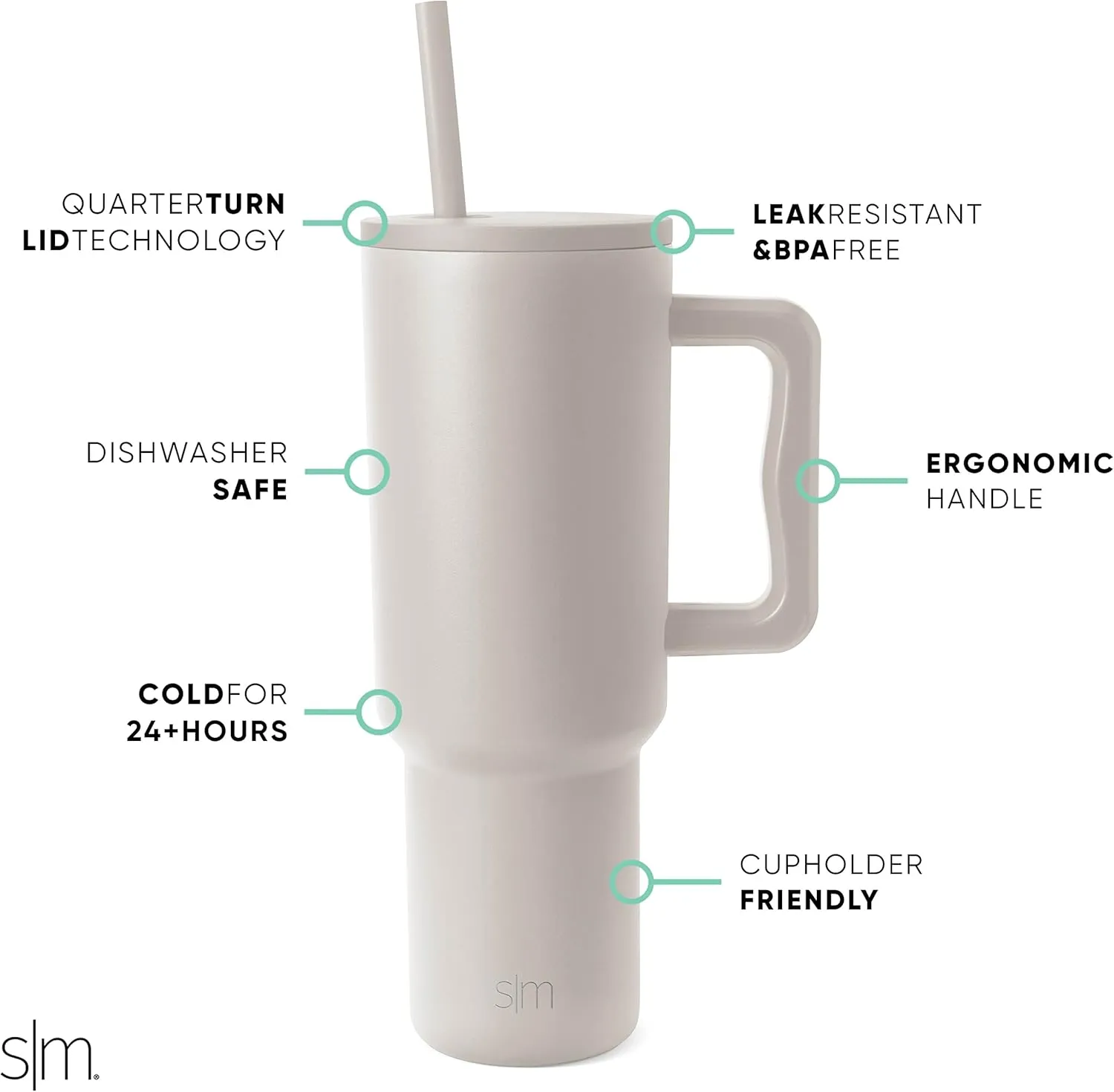 Simple Modern 40 oz Trek Tumbler with Handle and Straw Lid | Cup Holder Friendly Insulated Stainless Steel Travel Mug | Almond Birch