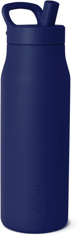Simple Modern Water Bottle with Push Button Straw Lid | Ceramic-Lined Insulated Stainless Steel | Travel Water Bottles for Gym & Sports | Leak Proof | Mesa Signature Collection | 34oz, Into the Night