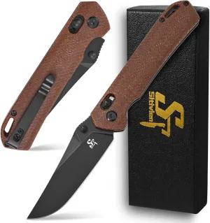 Sitivien ST124 Folding Pocket Knife, D2 Steel Micarta Handle,Ball Bearing Pivot, Axis lock with Pocket Clip for Camping,Outdoor EDC Knife Tool-Brown
