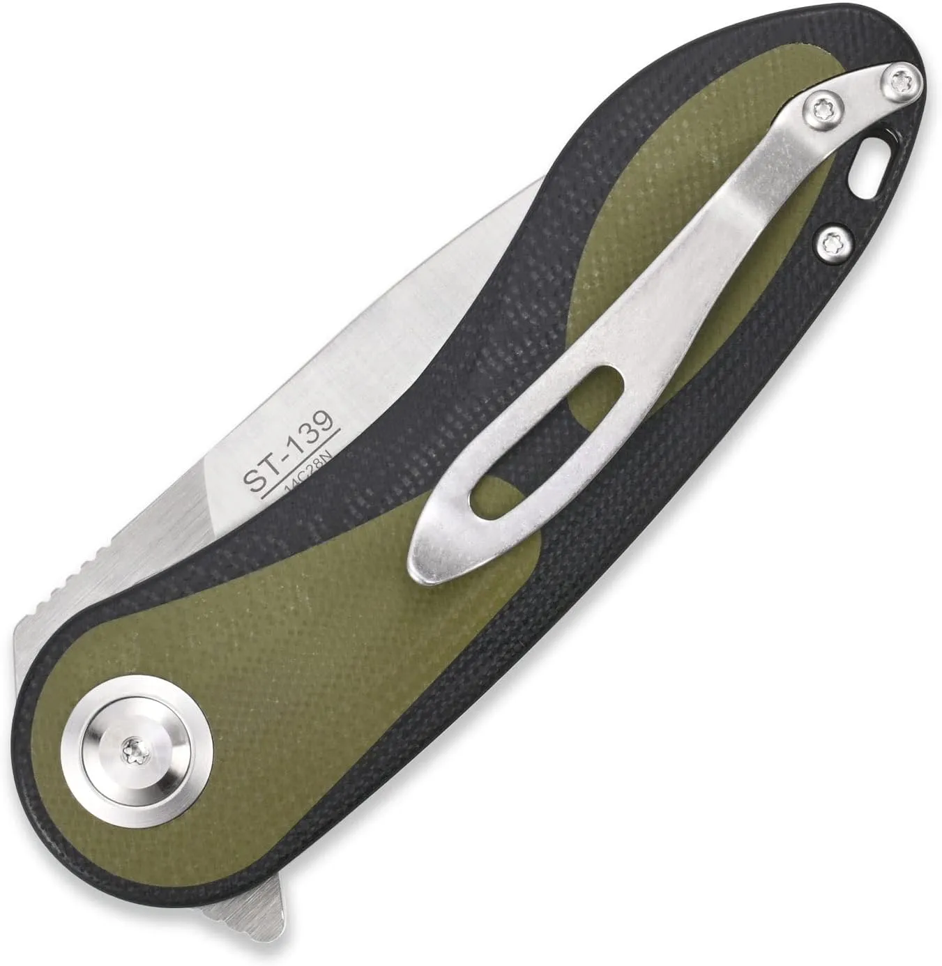 Sitivien ST139 Folding Knife Pocket Knife, Sandvik 14C28N Blade G10 Handle EDC Tool Knifes for Outdoor Camping,Hiking,Hunting,Survival(Black Green)