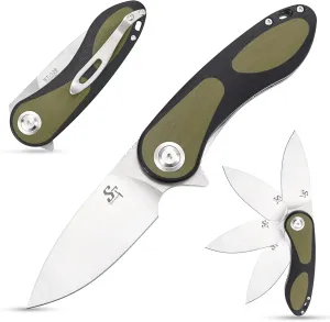 Sitivien ST139 Folding Knife Pocket Knife, Sandvik 14C28N Blade G10 Handle EDC Tool Knifes for Outdoor Camping,Hiking,Hunting,Survival(Black Green)