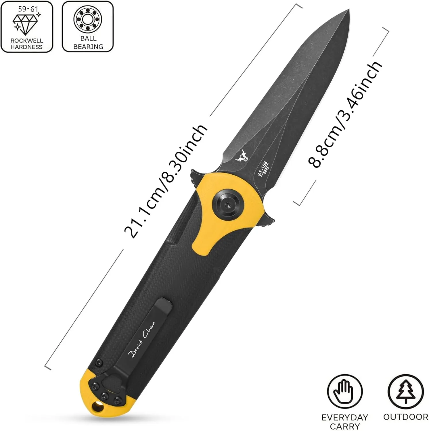 Sitivien ST158 Folding Pocket Knife,Titanium Plating Black Stonewashed DC53 Steel Blade with G10 Handle Chinese Zodiac Series EDC Tool Knife for Outdoor Camping,Hiking,Hunting,Fishing(Black Yellow) …