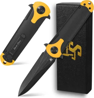 Sitivien ST158 Folding Pocket Knife,Titanium Plating Black Stonewashed DC53 Steel Blade with G10 Handle Chinese Zodiac Series EDC Tool Knife for Outdoor Camping,Hiking,Hunting,Fishing(Black Yellow) …