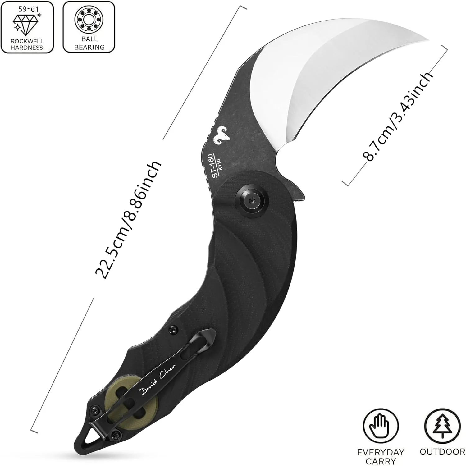 Sitivien ST160 Pocket Folding Knife,K110 Steel Blade with G10 Handle EDC Tool Knife for Outdoor Camping,Hiking,Fishing(Green)