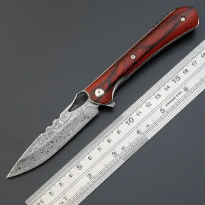 Sitivien ST222 Damascus Steel Folding Knife, VG10 Core Blade Dalbergia Handle EDC Tool Knife for Outdoor, Camping, Hunting, Hiking