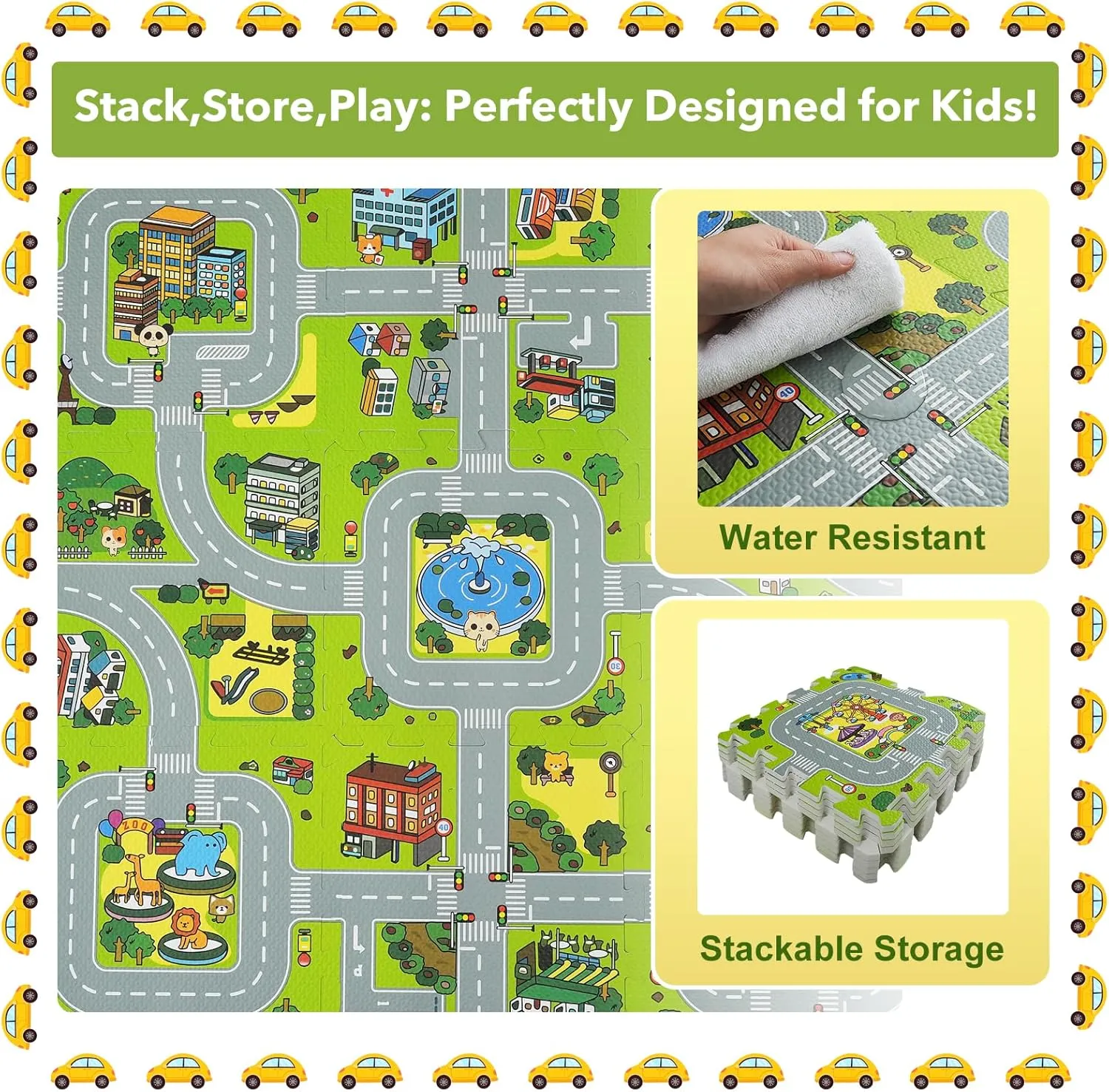 Skyweaver Traffic Play mat Puzzle Foam Interlocking Tiles – Kids Road Traffic Play Rug - Children Educational Playmat Rug - Great for Playing with Toy Cars Trucks (9Pcs)