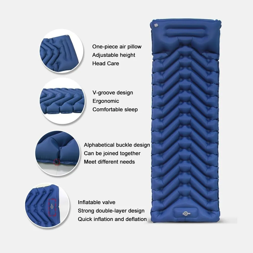 Sleeping Mat,camping Mattress Self-inflating,9 Cm Thick Camping Mat with Built-in Foot Pump, Pillow Inflatable Sleeping Mat for Backpacking, Camping and Hiking.(Orange)