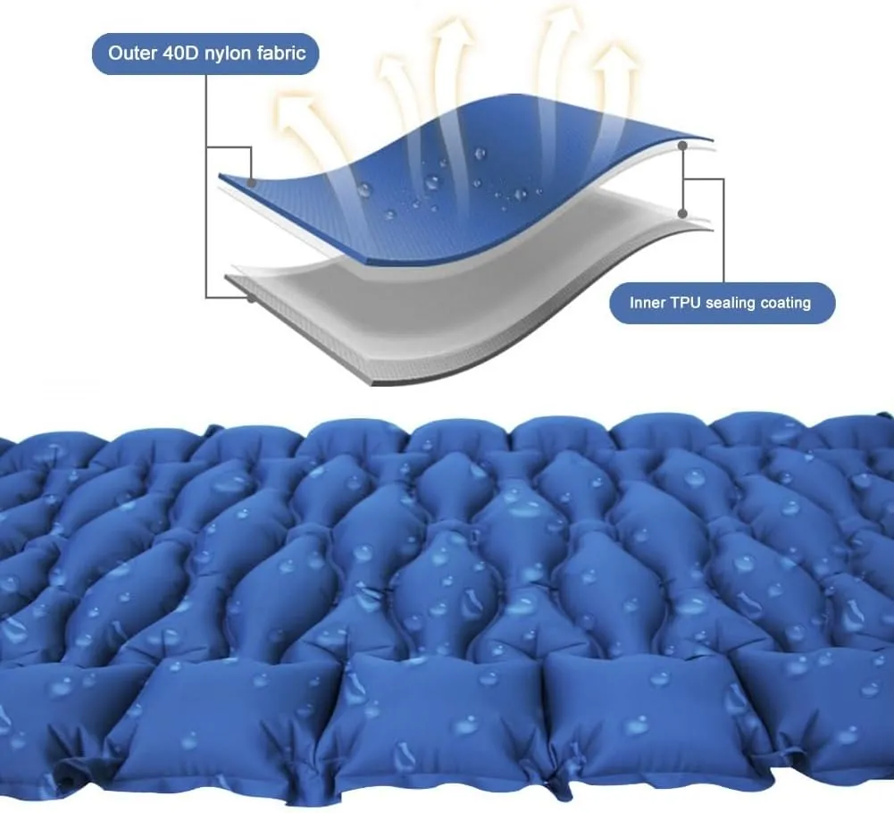 Sleeping Mat,camping Mattress Self-inflating,9 Cm Thick Camping Mat with Built-in Foot Pump, Pillow Inflatable Sleeping Mat for Backpacking, Camping and Hiking.(Orange)