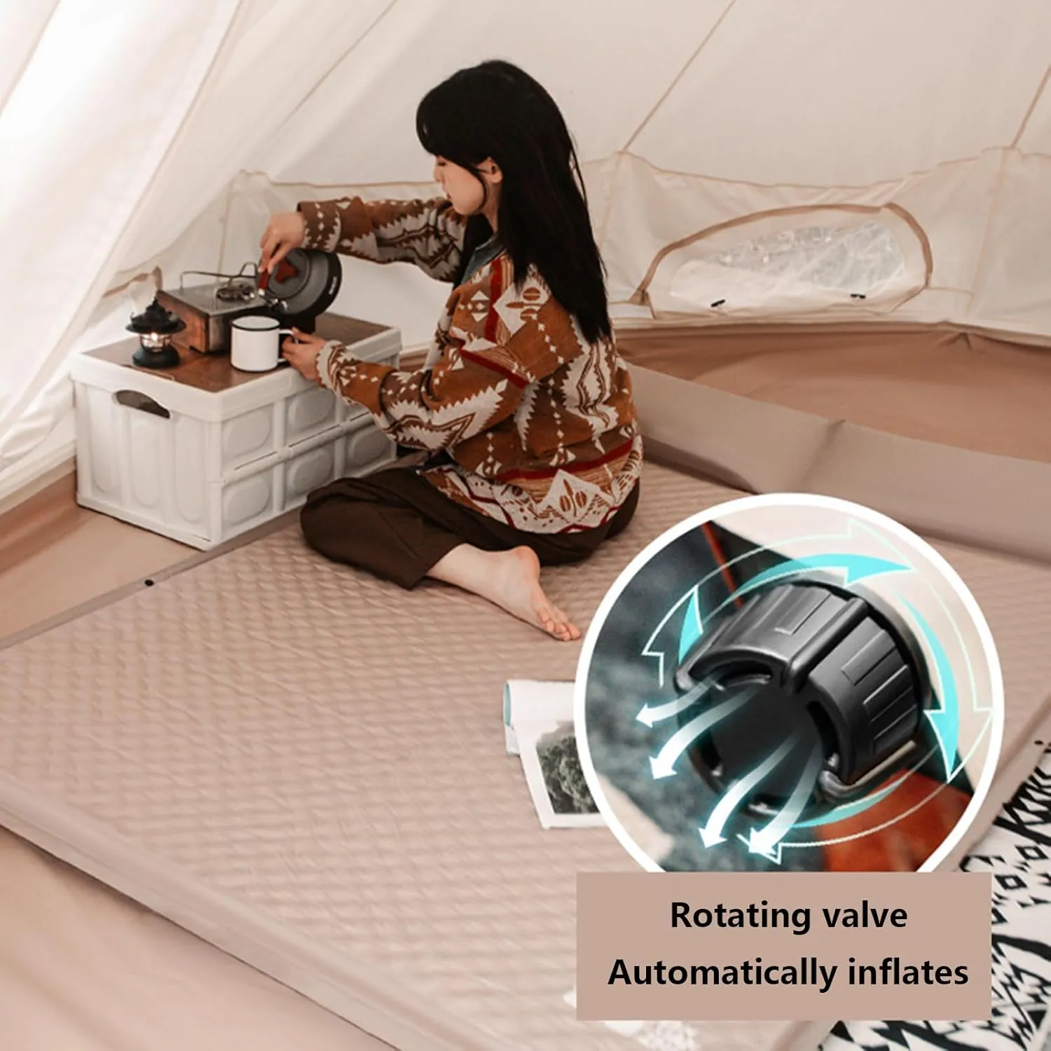Sleeping Pad for Camping-ultralight Inflatable Sleeping Mat Built-in Air Pillow Self Inflatable Camping Mattress Pad Compact Camp Air Mat for Tent Car Traveling And Backpacking , Triple, green