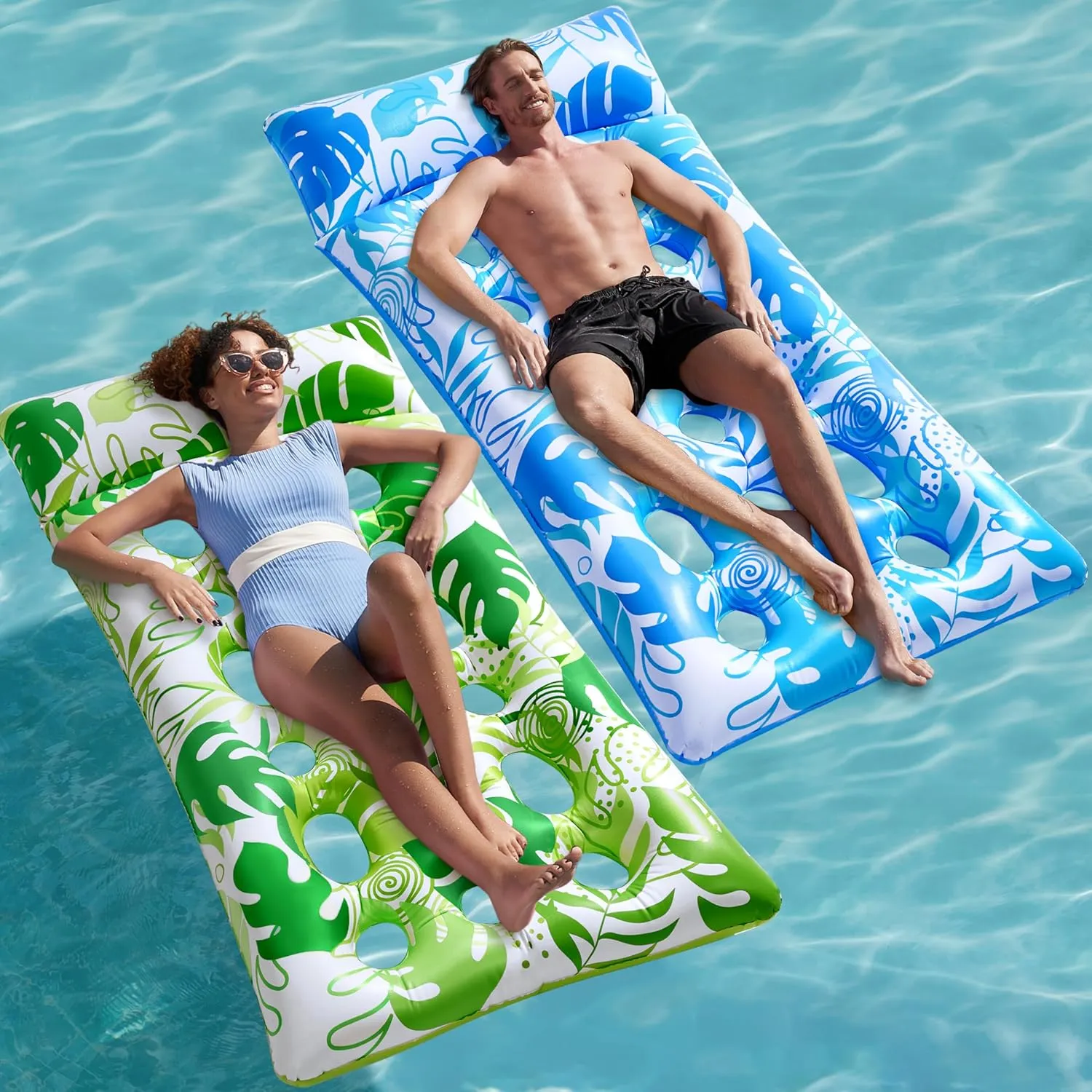 SLOOSH 2-Pack Inflatable Pool Floats Mat - XL Pool Floaties Adults Size with Headrest, Sun Tanning Raft Lake Beach Swimming Pool Party Toys Floating Lounge Above Water Keep Cool