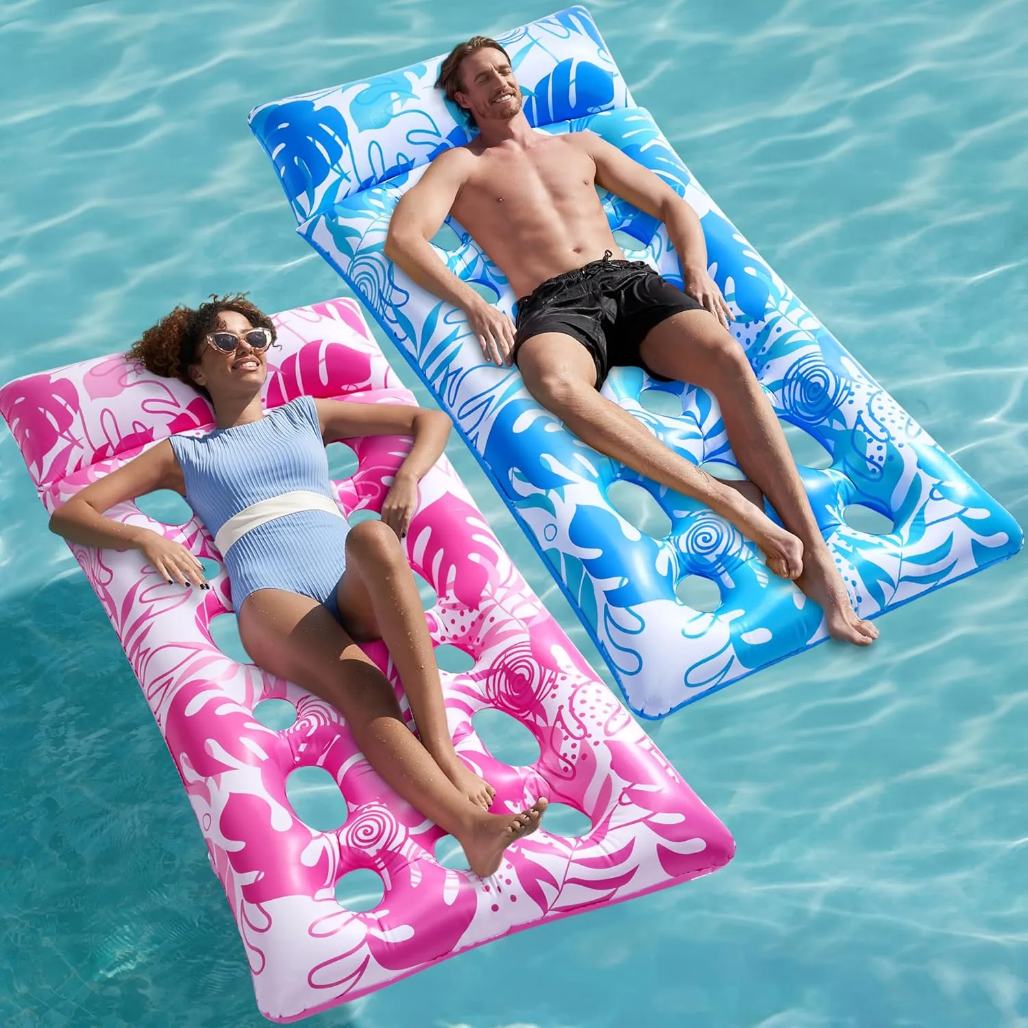 SLOOSH 2-Pack Inflatable Pool Floats Mat - XL Pool Floaties Adults Size with Headrest, Sun Tanning Raft Lake Beach Swimming Pool Party Toys Floating Lounge Above Water Keep Cool
