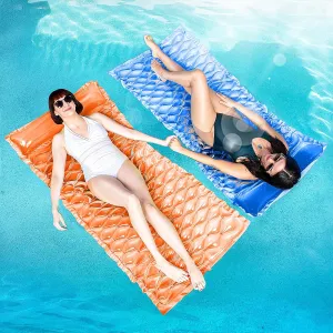 SLOOSH Inflatable Pool Floats Raft,Floating Lounge for Adults,64x32 inch Swimming Mat Pool Mattress with Headrest,2 Pieces Float Air Mat for Summer Water Beach Fun