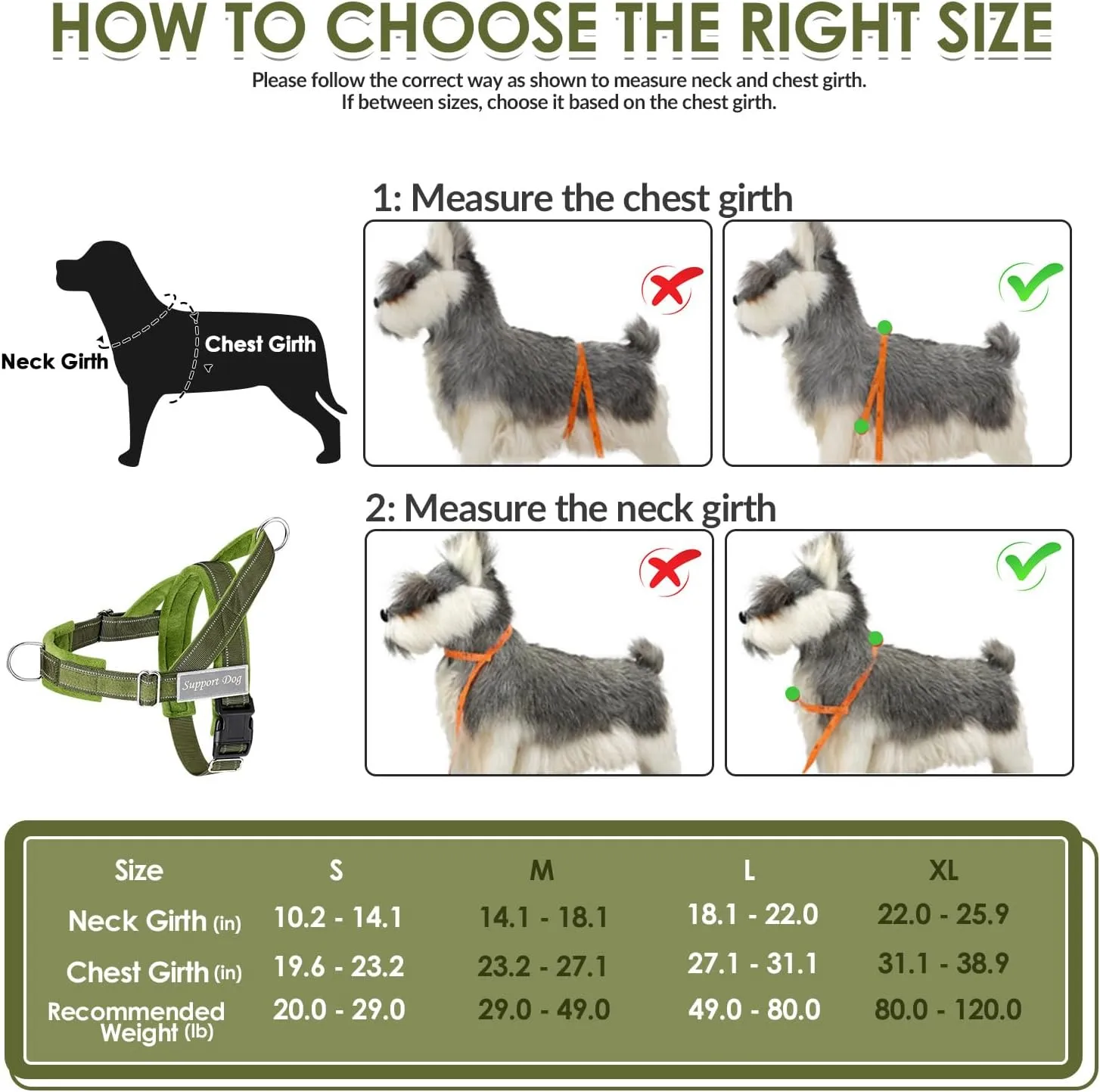 SlowTon No Pull Dog Harness - Heavy Duty Dog Harness and Leash Set for Medium Large Dogs, Reflective Tactical Harness with Soft Padded and Front Clip for Easy Walk and Training (Green M)