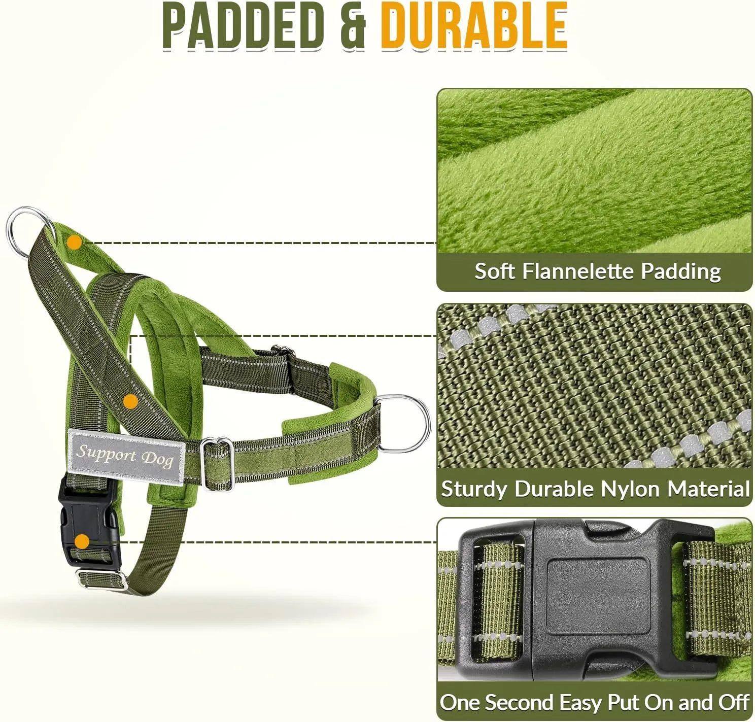 SlowTon No Pull Dog Harness - Heavy Duty Dog Harness and Leash Set for Medium Large Dogs, Reflective Tactical Harness with Soft Padded and Front Clip for Easy Walk and Training (Green M)