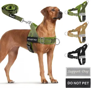 SlowTon No Pull Dog Harness - Heavy Duty Dog Harness and Leash Set for Medium Large Dogs, Reflective Tactical Harness with Soft Padded and Front Clip for Easy Walk and Training (Green M)