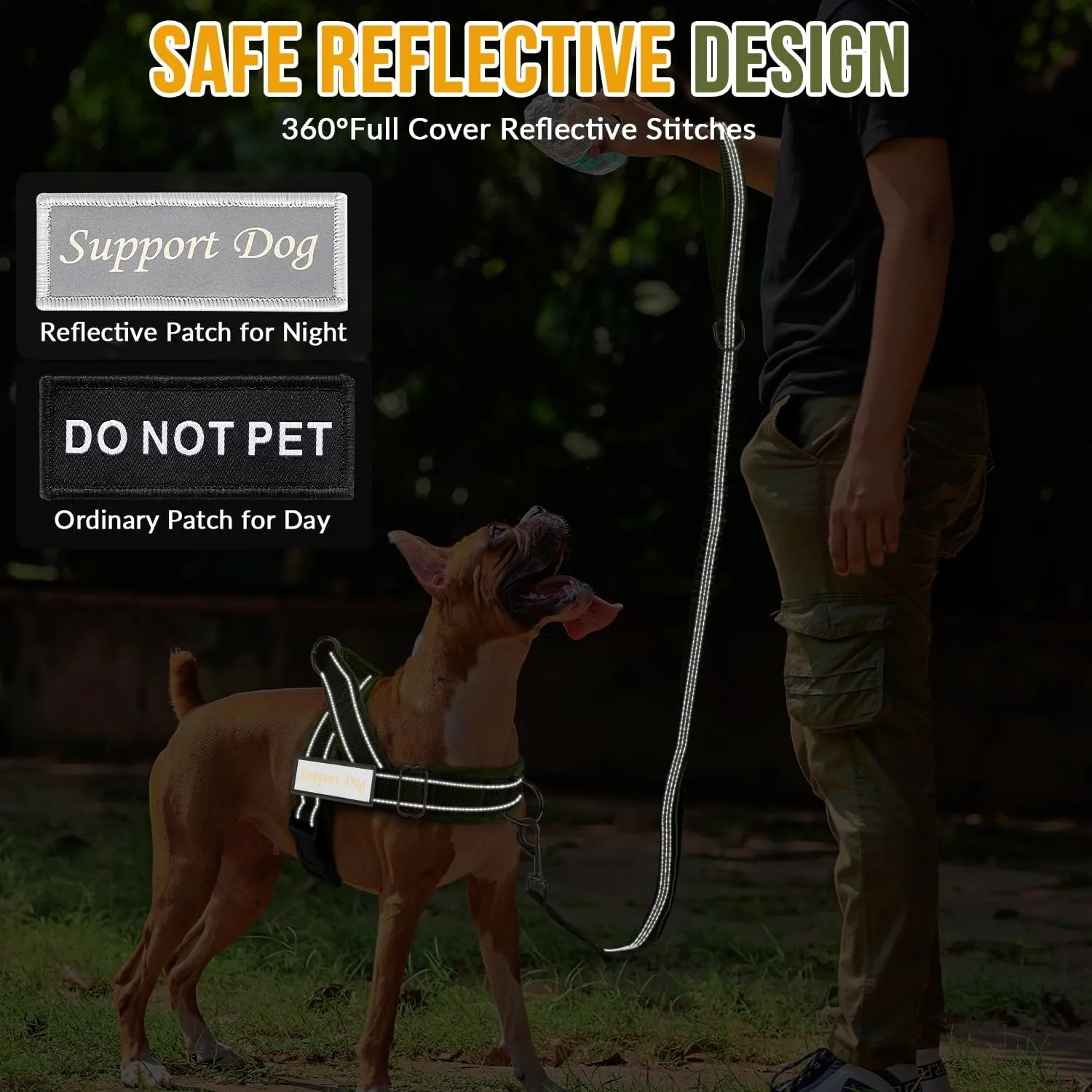 SlowTon No Pull Dog Harness - Heavy Duty Dog Harness and Leash Set for Medium Large Dogs, Reflective Tactical Harness with Soft Padded and Front Clip for Easy Walk and Training (Green M)